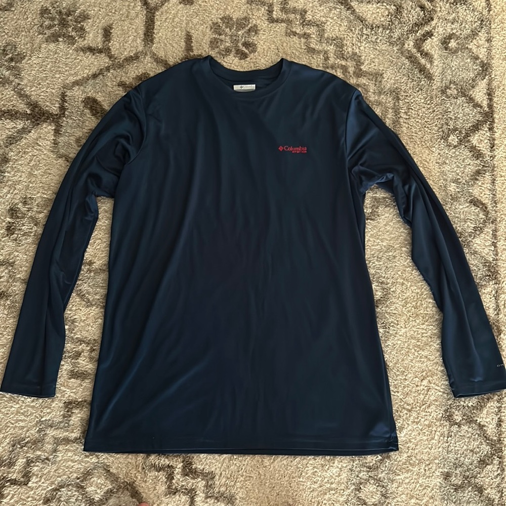 MENSColumbia Navy Blue & Red Dri-Fit Long Sleeve Shirt size:Large